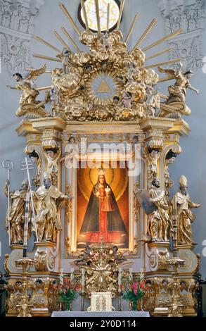 Gemälde der Muttergottes von Kodeń am Hauptaltar der Basilika St. Anne, Dorf Kodeń, Podlasie, Woiwodschaft Lublin, Polen Stockfoto