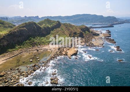 Luftaufnahme des Badouzi Coastal Park, auch bekannt als Wangyou Valley, in keelung, taiwan Stockfoto