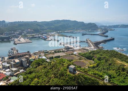 Aus der Vogelperspektive des Fischereihafens Badouzi in keelung in taiwan Stockfoto