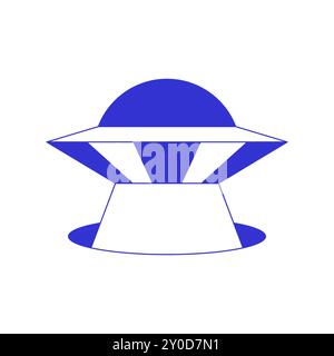 Y2K UFO Alien Raumschiff mit Beleuchtung im Loch zeitgenössische Pop Art Linie Icon Vektor flache Illustration. Universum Galaxie Weltraumreise Erkundung ps Stock Vektor