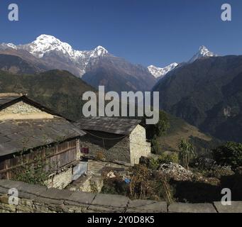 Blick von Ghandruk, dem berühmten Dorf Gurung in Nepal Stockfoto