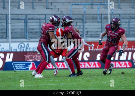 Rhein Fire vs. Madrid Bravos, American Football, European League of Football (elf), Wild Card Game, Saison 2024, 01.09.2024 Foto: Eibner-Pressefoto/Justin Derondeau Stockfoto