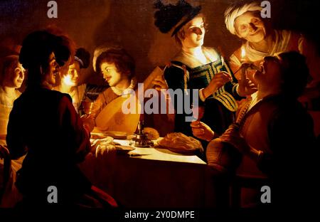 Gherritt van Honthorst (Gherardo delle Notti) - Abendmahl mit Lautenspieler Stockfoto