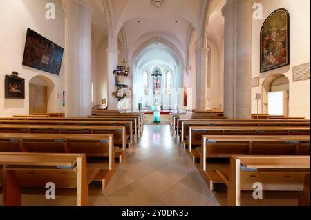 Eisenstadt, Burgenland, Österreich. Römisch-katholische Kathedrale St. Martin. Mittelschiff, Blick auf den Chor Stockfoto