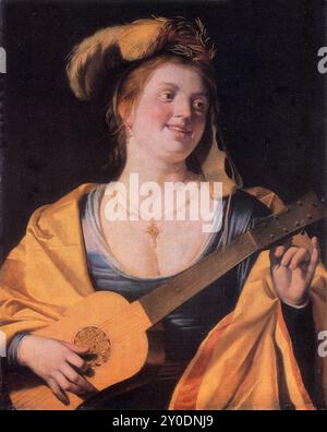 Frau mit Gitarre 1631, Lviv National Art Gallery Gerard van Honthorst - Stockfoto