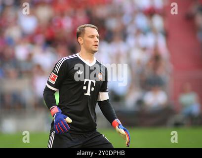 München, Deutschland 01. September 2024: Fussball, Herren, Bundesliga, Saison 2024/2025, FC Bayern München - SC Freiburg, Allianz Arena Manuel neuer (FC Bayern München) Kopf, Oberkörper DFB, DFL-Vorschriften verbieten jede Verwendung von Fotografien als Bildsequenzen und/oder Quasi-Video Stockfoto