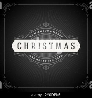 Weihnachtsgrußkarte mit Typografie und Blumendekoration. Frohe Weihnachtsfeiertage Wish and Happy New Year Message Kreidedesign auf Stock Vektor