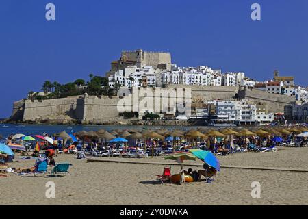 Castell de Peniscola von Plage Nord, Peniscola Stockfoto