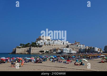 Castell de Peniscola von Plage Nord, Peniscola Stockfoto