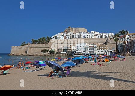 Castell de Peniscola von Plage Nord, Peniscola Stockfoto