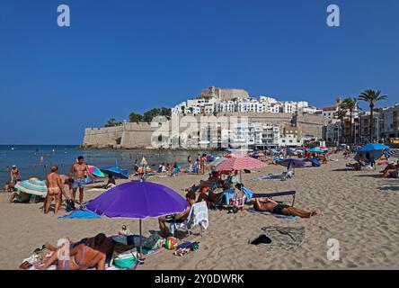 Castell de Peniscola von Plage Nord, Peniscola Stockfoto