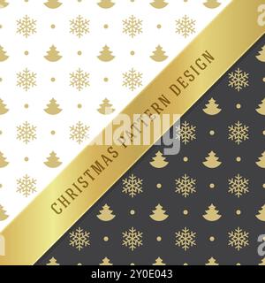 Weihnachtsmuster Vektor-Hintergrund-Design für Verpackungspapier, Grußkarte und Verpackungsdekoration. Goldene weihnachtsbäume. Stock Vektor
