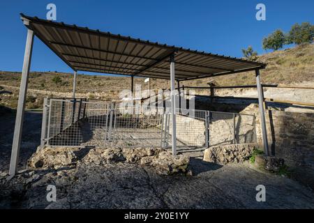 Dinosaurierspuren, Valdecevillo Site, Enciso, La Rioja, Spanien, Europa Stockfoto