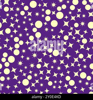 Nahtloses Muster mit hellen goldenen Sternen auf violettem, blauem Hintergrund Stock Vektor