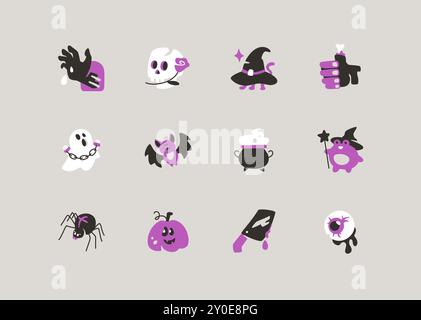 Haben Sie ein gruseliges und lustiges Halloween - moderne bunte Symbole Set Stock Vektor