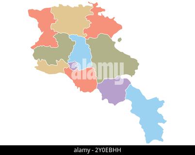 Karte von Armenien nach Region in verschiedenen Farben. Vektorabbildung. Stock Vektor