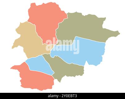 Karte von Andorra nach Region in verschiedenen Farben. Vektorabbildung. Stock Vektor