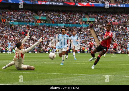 Marcus Rashford Shooting – Manchester City gegen Manchester United, FA Community Shield, Wembley Stadium, London, UK – 10. August 2024 nur zur redaktionellen Verwendung Stockfoto