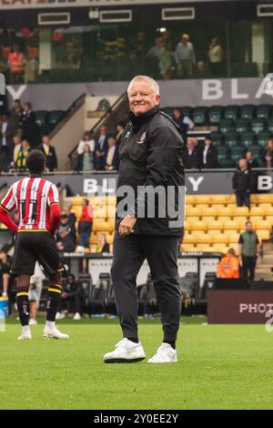 Chris Wilder Head Coach von Sheffield United dankt den Fans nach dem Spiel - Norwich City gegen Sheffield United, Sky Bet Championship, Carrow Road, Norwich, Großbritannien - 24. August 2024 nur redaktionelle Verwendung - DataCo-Einschränkungen gelten Stockfoto