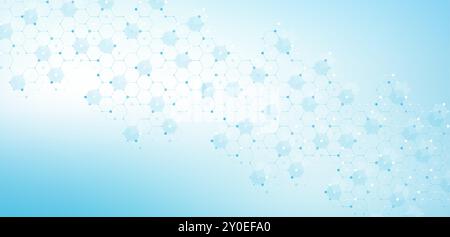 Abstrakte Biologie und pharmazeutische Technologie Hintergrund. Gesundheitsfürsorge und medizinischer Hintergrund mit Sechseck-Formen. Fließende Wellenlinien und Sechsecke Stock Vektor