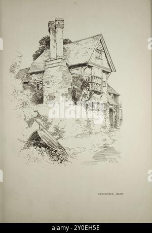 Alte englische Landhäuser. Vintage-Illustration eines Cottage in Penshurst, Kent. 1900sPenshurst, Kent. 1900er Jahre Stockfoto