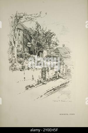 Alte englische Landhäuser. Vintage-Illustration eines Häuschens in Byworth, Sussex. 1900er Jahre Stockfoto