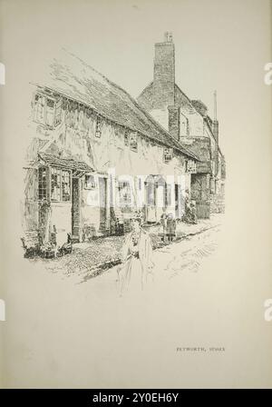 Alte englische Landhäuser. Vintage-Illustration eines Cottage in Petworth, Sussex. 1900er Jahre Stockfoto