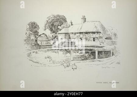 Alte englische Landhäuser. Vintage-Illustration eines Cottage in Upton Grey, Hampshire. 1900er Jahre Stockfoto