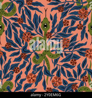 Nahtloses Muster mit mystischen Blumenschlangen Stock Vektor