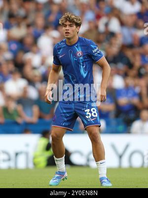 Marc Guiu von Chelsea. - Chelsea / Manchester City, Premier League, London Stadium, London, UK - 18. August 2024. Nur redaktionelle Verwendung – es gelten Einschränkungen für DataCo. Stockfoto