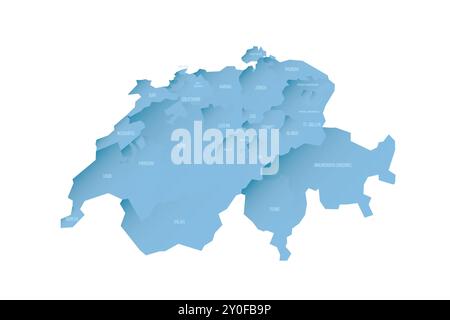 Schweiz politische Karte der Verwaltungsbezirke - Kantone. Schattierte Vektorkarte mit 3D-ähnlichem blauen Verlauf und Namensbeschriftungen Stock Vektor