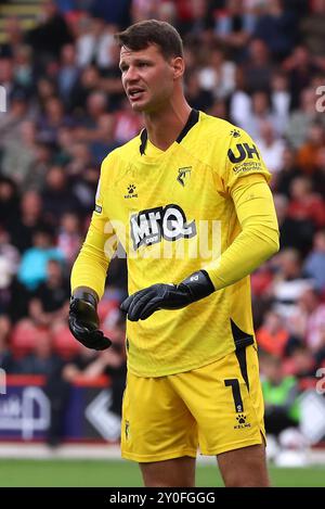 Sheffield, Großbritannien. September 2024. Daniel Bachmann von Watford während des SKY Bet EFL Championship Matches in der Bramall Lane, Sheffield, England, Großbritannien am 1. September 2024 Credit: Every Second Media/Alamy Live News Stockfoto