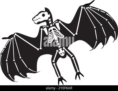 Silhouette Halloween geflügelter Vampir mit röntgenförmigen Skelettknochen, märchenhafter gruseliger Charakter. Gruselige Schattenumrisse eines geflügelten Vampirs. Einfaches Schwarz und Stock Vektor