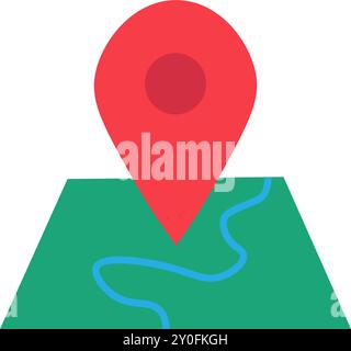 Vektorzeiger, der in einem farbenfrohen flachen Stil auf die Karte gesteckt wurde. Navigations- und Erkennungssymbol. Das Symbol eignet sich für Webdesign, Online-Shop, Print, und Stock Vektor