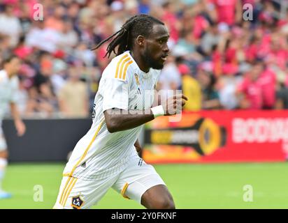 St. Louis, USA. September 2024. Los Angeles Galaxy Forward Joseph Paintsil (28). STL City veranstaltete die LA Galaxy in einem Major League Soccer Spiel im STL CITYPARK Stadium in St. Louis, MO am Sonntag, den 1. September 2024. Foto: Tim Vizer/SIPA USA Credit: SIPA USA/Alamy Live News Stockfoto