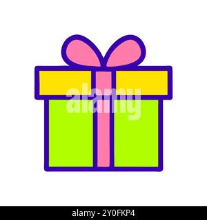 Geschenkbox in leuchtendem Neon mit Schleifensymbol Stock Vektor