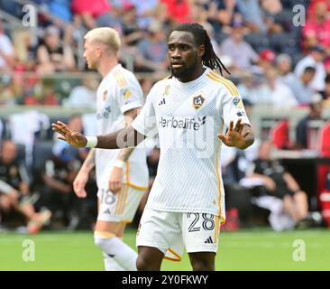 St. Louis, USA. September 2024. Los Angeles Galaxy Forward Joseph Paintsil (28). STL City veranstaltete die LA Galaxy in einem Major League Soccer Spiel im STL CITYPARK Stadium in St. Louis, MO am Sonntag, den 1. September 2024. Foto: Tim Vizer/SIPA USA Credit: SIPA USA/Alamy Live News Stockfoto