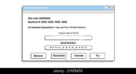 Registrierungsfenster im alten Stil auf dem Computer. Digitale Seriennummer. Stock Vektor