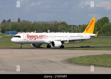 TC-NCD, Pegasus Airlines, Airbus A320neo, Ankunft am Flughafen London Stansted, Essex, Großbritannien am 4. Mai 2024 Stockfoto