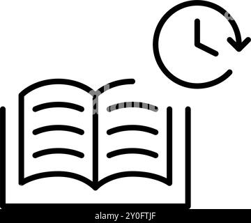 Buch und Uhr öffnen. Zeitlich festgelegte Aufgaben, Termin für das Studium. Pixel Perfect Vektor-Symbol Stock Vektor
