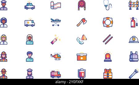 Notfallbrigade Iconpack hochwertige Vektor-Icons-Sammlung mit editierbarem Hub. Ideal für professionelle und kreative Projekte. Stock Vektor