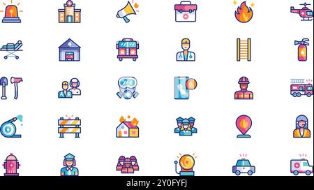 Notfallbrigade Iconpack hochwertige Vektor-Icons-Sammlung mit editierbarem Hub. Ideal für professionelle und kreative Projekte. Stock Vektor