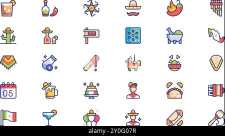 Cinco de Mayo Icons hochwertige Vektor-Icons-Kollektion mit editierbarer Kontur. Ideal für professionelle und kreative Projekte. Stock Vektor