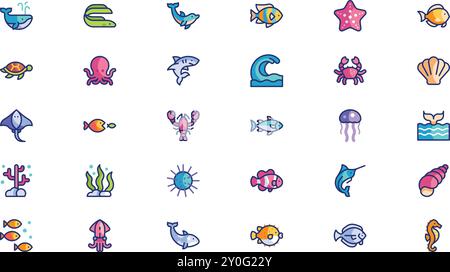 Aquatic Life Icon Pack hochwertige Vektor-Icons-Kollektion mit bearbeitbarem Strich. Ideal für professionelle und kreative Projekte. Stock Vektor