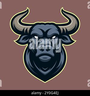 Wütender Stierkopf. Maskottchen-Logo in Zeichentrickfilm. Vektorabbildung EPS10 Stock Vektor