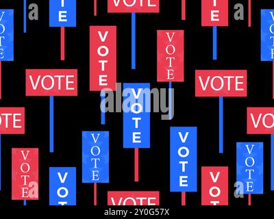 Nahtloses Muster für das Abstimmungsplakat. Wahlzeichen mit dem Wort "Stimme". Wahlen, Abstimmungsverfahren. Design für Werbung, Broschüren, Werbeprodukte Stock Vektor