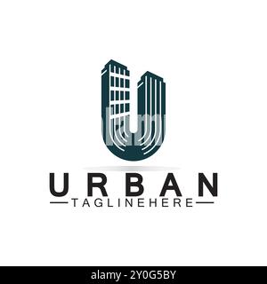 Letter U Urban Building Logo Vector Design. Urbane Ikone, Stadtturm, Hotel Stock Vektor