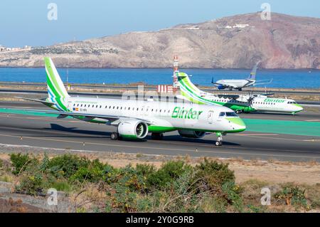 Embraer 195 Flugzeug der Fluggesellschaft Binter Canarias am Flughafen Gran Canaria. Stockfoto
