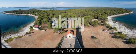 Panoramablick vom Leuchtturm Veli Rat auf der Insel Dugi Otok, Adria, Kroatien Stockfoto