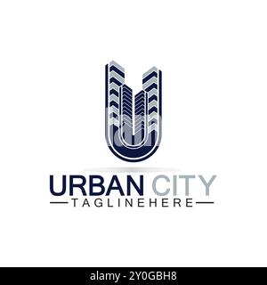 Letter U Urban Building Logo Vector Design. Urbane Ikone, Stadtturm, Hotel Stock Vektor